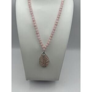Natural Rose Quartz Gemstone Pendant, Sterling Silver Necklace